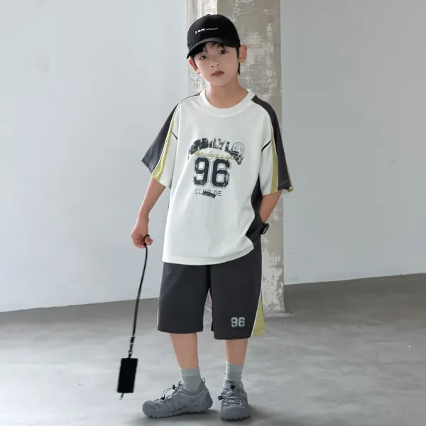 Design '96 Club' Graphic T-Shirt and Shorts Set White / Black / Yellow Casual Set - 1