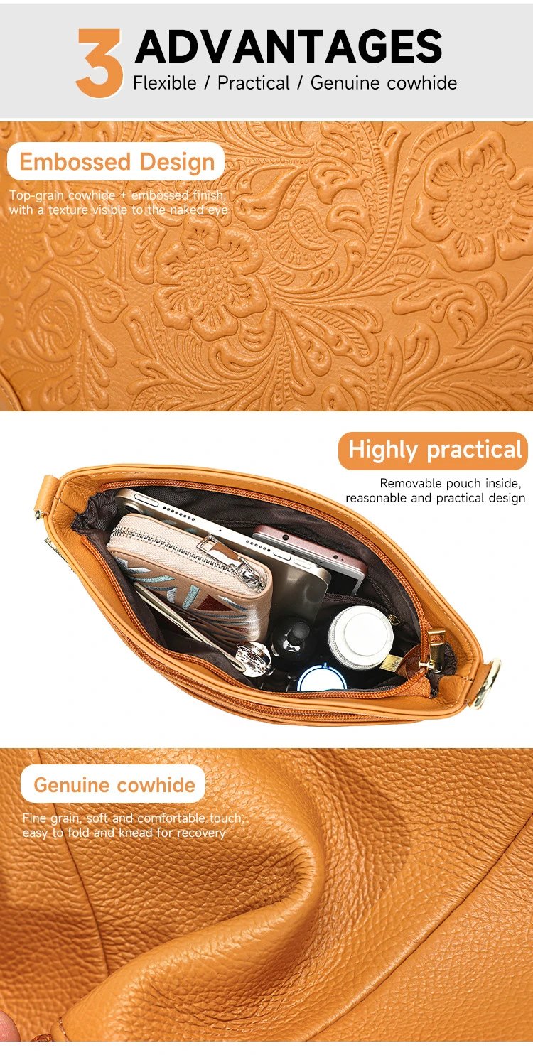 Design Floral Embossed Gray Crossbody Bag - 9