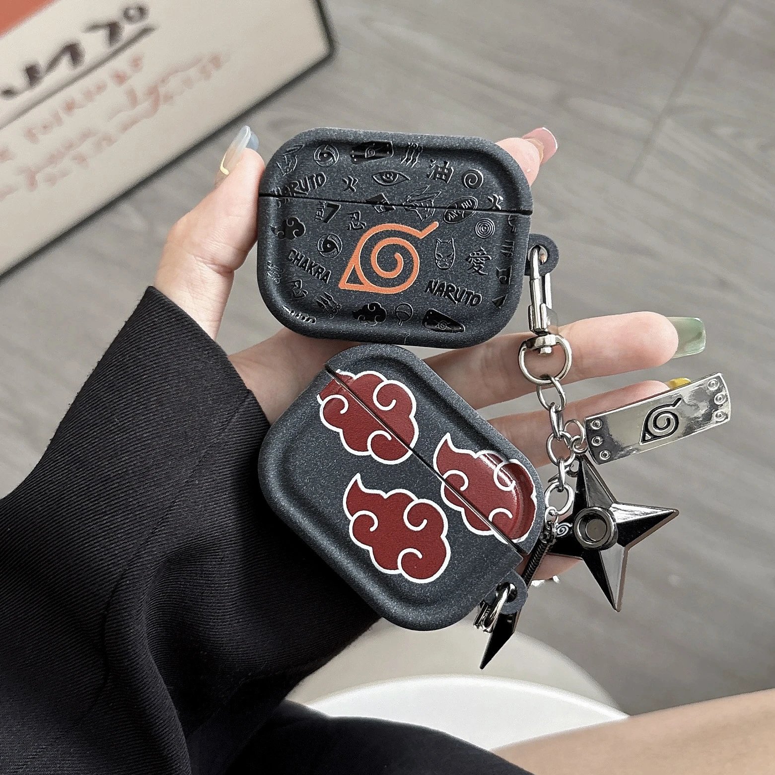 Design Naruto Akatsuki Cloud AirPods Case with Kunai and Shuriken Charm Accessory Phone Accessories - 2