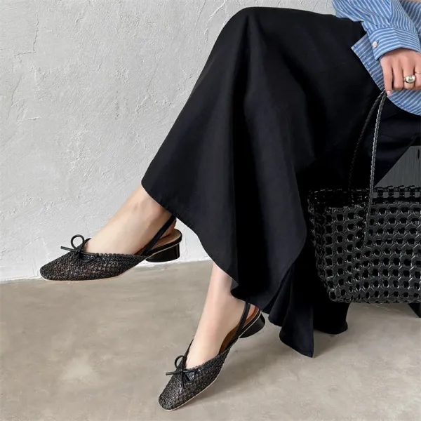 Design Woven Slingback Loafers with Bow Detail in Beige, Brown, and Black Loafers - 25