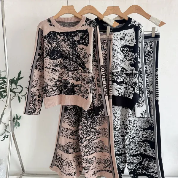 Dior Oblique Print Knit Set White / Black - 6