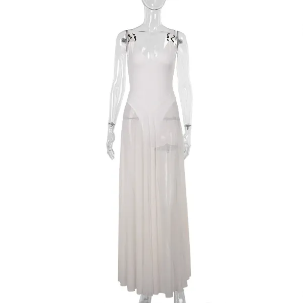Design Sheer Layered Maxi Dress White - 1