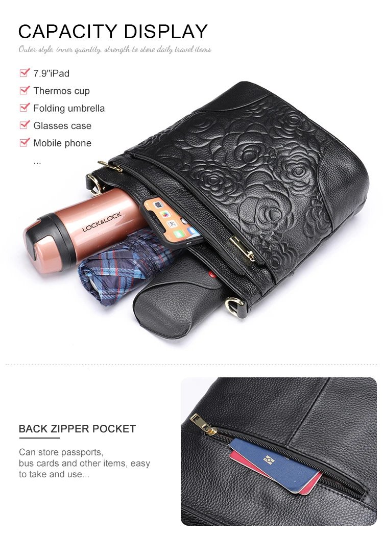 Design Floral Embossed Gray Crossbody Bag - 13