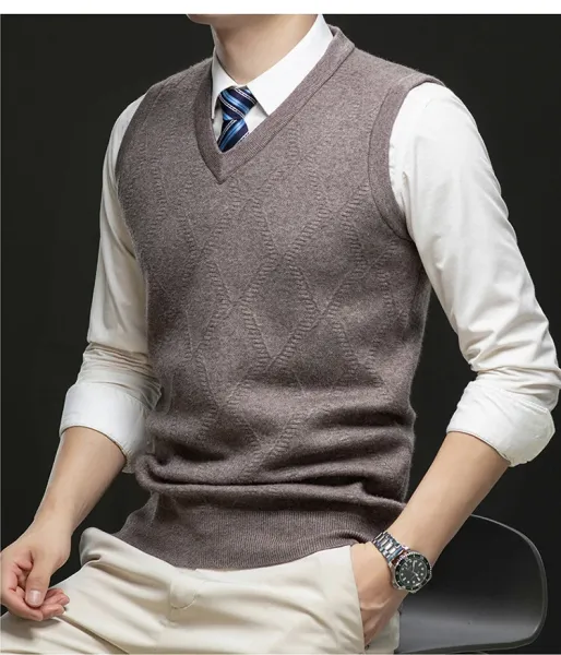 Design V-Neck Knit Vest Navy Blue Vest Top - 12
