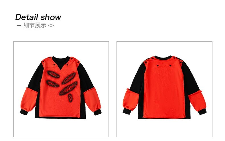 Design Distressed Mouth Print Color-Block Hoodie Red / Black - 15