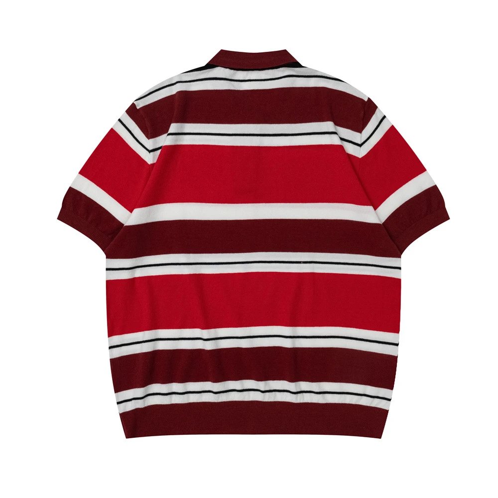 Design Striped Knit Polo Black Gray White Green Polo Polo Shirt - 5