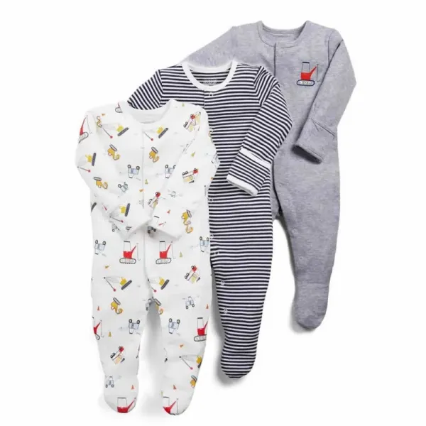 Design Footed Pajamas Set Teal / White / Gray Baby Sleepwear - 6
