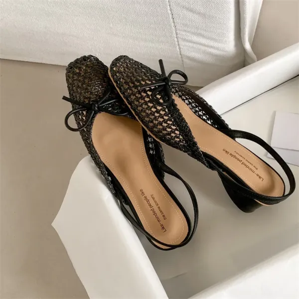 Design Woven Slingback Loafers with Bow Detail in Beige, Brown, and Black Loafers - 38