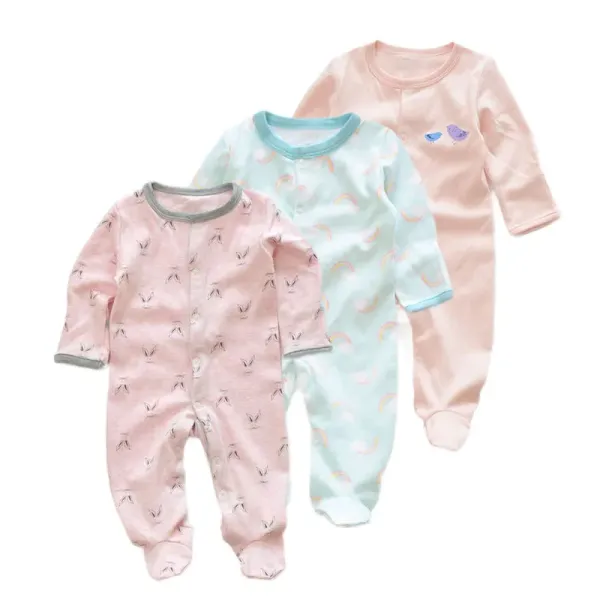 Design Footed Pajamas Set Teal / White / Gray Baby Sleepwear - 12