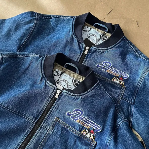 Evisu Denim Bomber Jacket with Osaka Japan Patch and Corduroy Panels Blue - 9