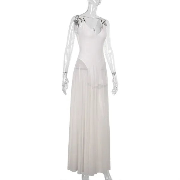 Design Sleeveless V-Neck Maxi Dress Burgundy - 18