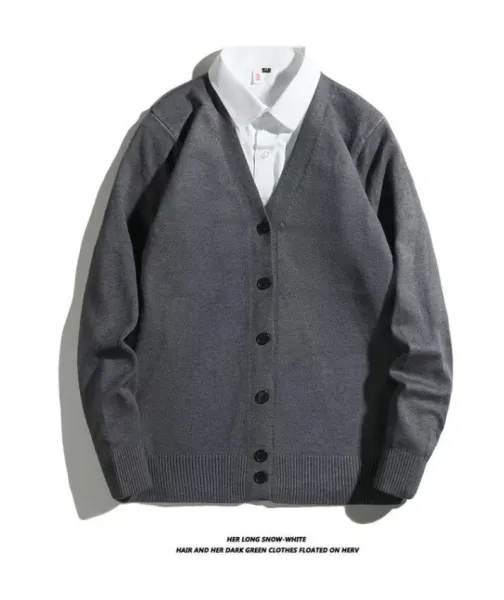 Design V-Neck Button-Up Cardigan Gray Sweater Outerwear.cardigan - 10