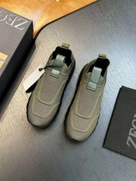 Zegna Oasi Knit Slip-On Olive Green Sneakers - 25
