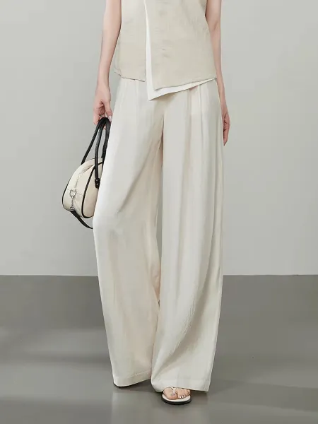 Design Wide-Leg Linen Blend Trousers Beige Pants - 11