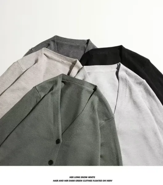 Design V-Neck Button-Up Cardigan Gray Sweater Outerwear.cardigan - 16
