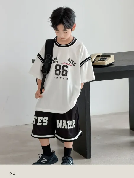 Design Graphic Print Oversized T-Shirt and Basketball Shorts Set White / Black - 12