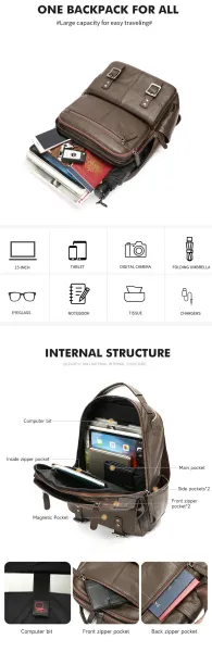 Design Classic Buckle-Flap Leather Backpack Black - 5