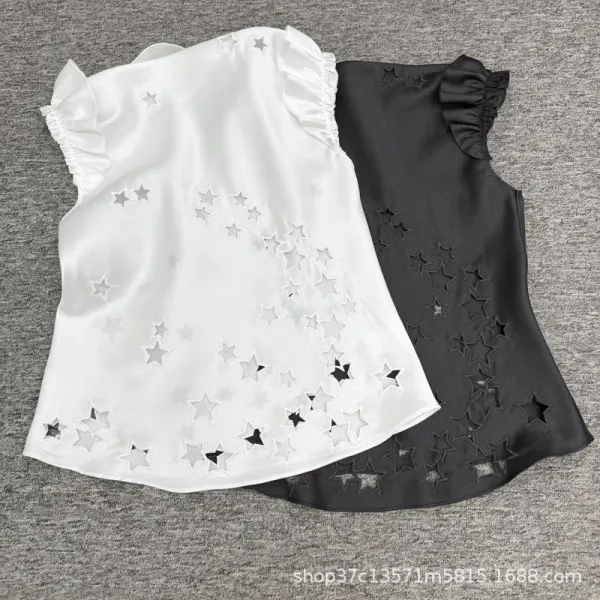 Design Star-Embellished Ruffle Sleeve Top White - 6