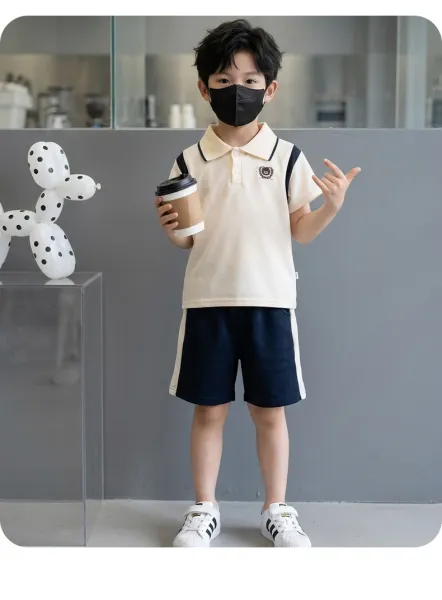 Design Navy Polo Shirt and Shorts Set with White Trim - 22