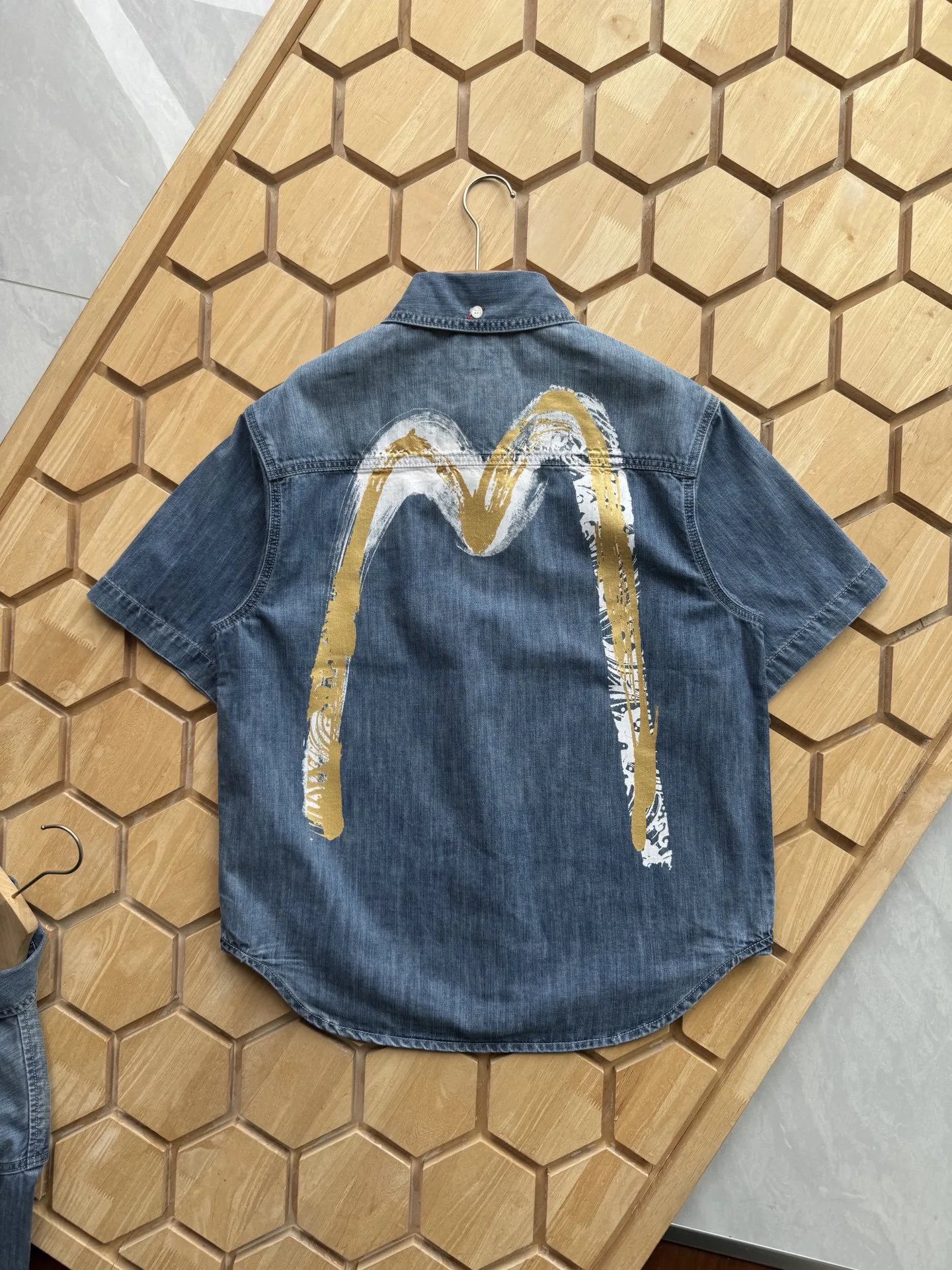 Evisu Custom M Logo Denim Shirt Blue - 5