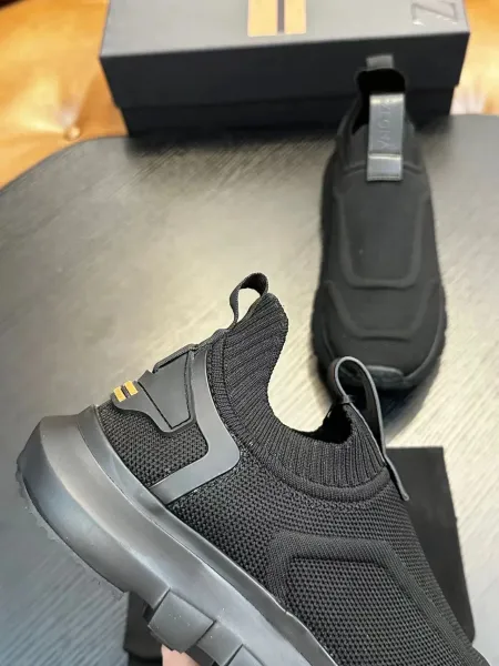 Zegna Oasi Knit Slip-On Olive Green Sneakers - 31
