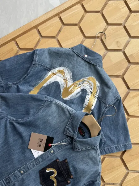 Evisu Custom M Logo Denim Shirt Blue - 7