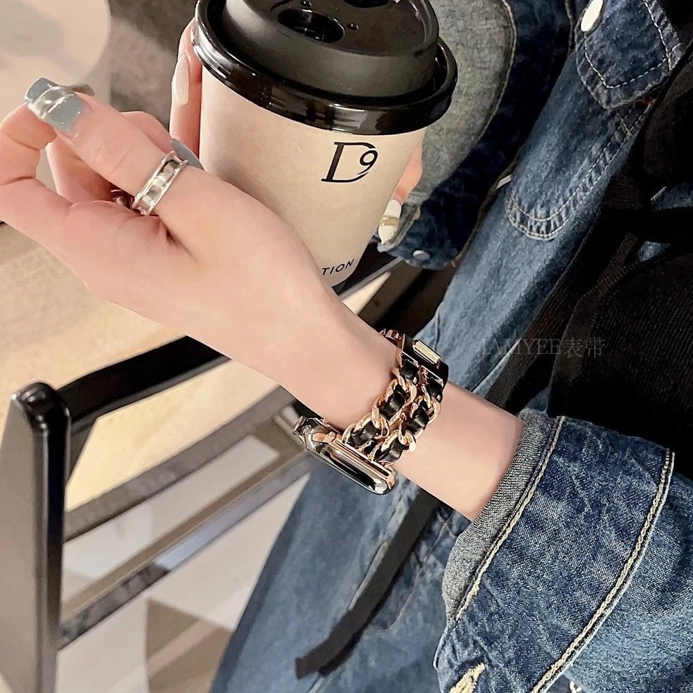 Saint Laurent Apple Watch Black Silver Chain Link Band