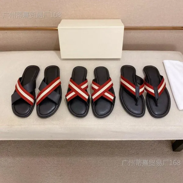 Design Bally Striped Thong Sandal Black / Red Slippers - 4