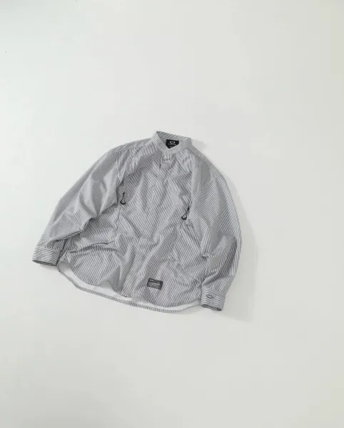 Oakley Striped Mandarin Collar Shirt Gray Tops Shirt - 6