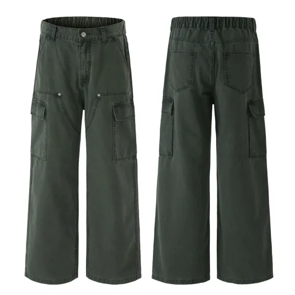 Design Wide-Leg Cargo Pants Distressed Olive Brown - 17
