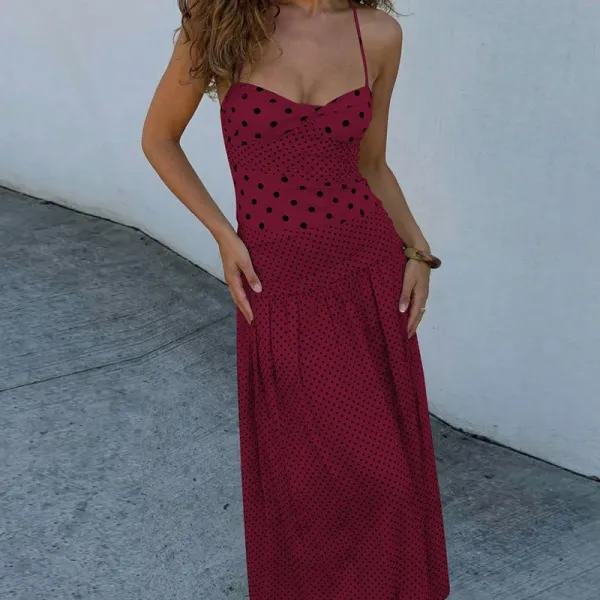 Design Polka Dot Wrap Maxi Dress Beige - 18