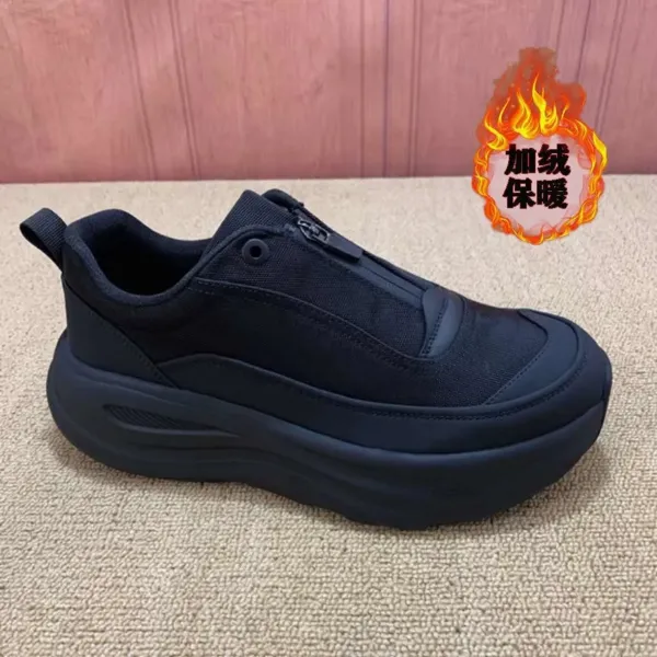 Design Chunky Platform Sneakers Black Fleece-Lined Winter Casual Shoes - 3