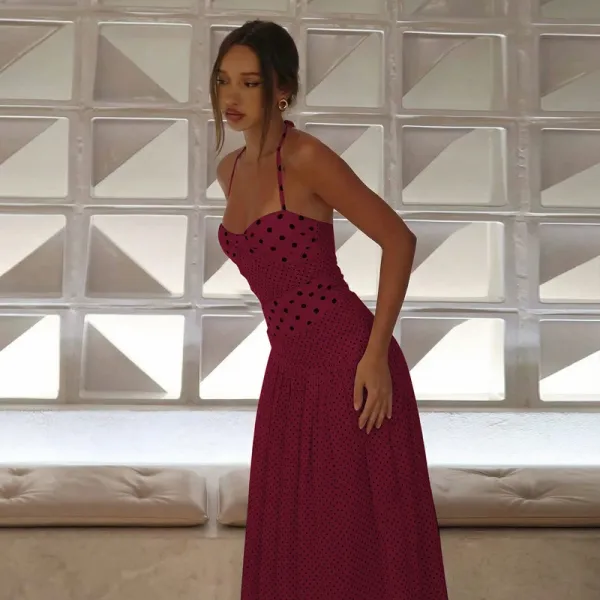 Design Polka Dot Wrap Maxi Dress Beige - 21