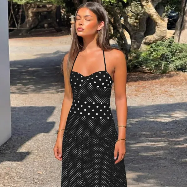 Design Polka Dot Wrap Maxi Dress Beige - 22