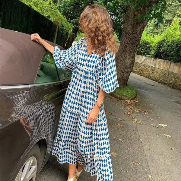 Design Tiered Maxi Dress with Geometric Leaf Print Multicolor - 13