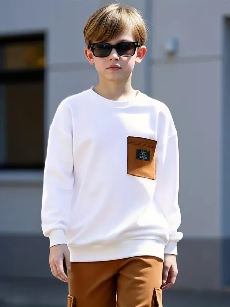 Design Oversized Pocket Sweatshirt and Cargo Pants Set in White and Army Green Casual Set - 7