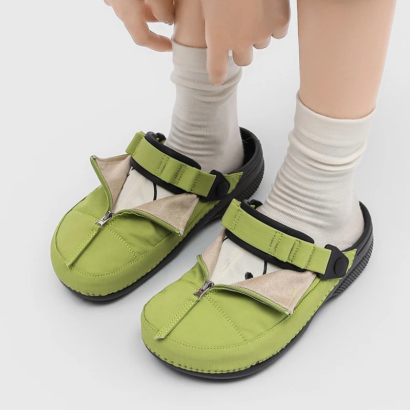 Design Zip-Strap Mule Green Casual Shoes