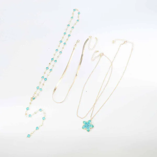 Design Layered Pearl Flower Pendant Necklace Gold Jewelry - 16