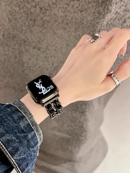Saint Laurent YSL Logo Smartwatch Band Black Chain Strap Accessory - 1