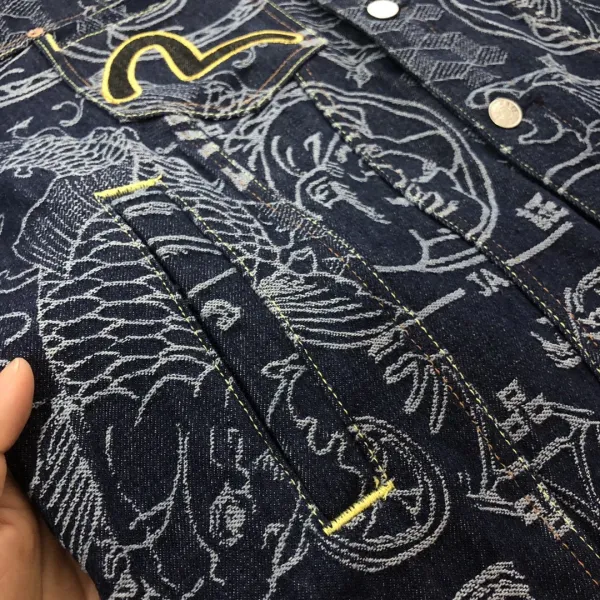 Evisu x Louis Vuitton Denim Jacket Navy Blue with Japanese Motif Print - 9