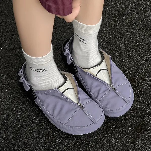 Design Zipper Slip-On Loafers Lavender Casual Shoes - 1