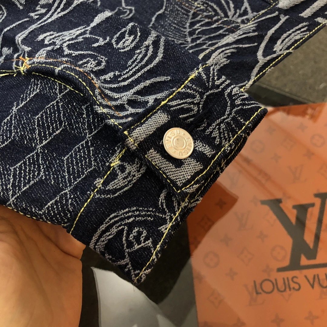 Evisu x Louis Vuitton Denim Jacket Navy Blue with Japanese Motif Print - 10