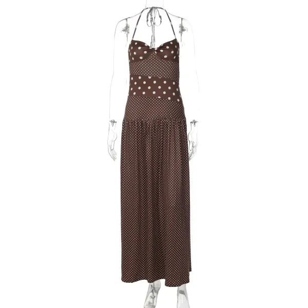 Design Polka Dot Wrap Maxi Dress Beige - 39