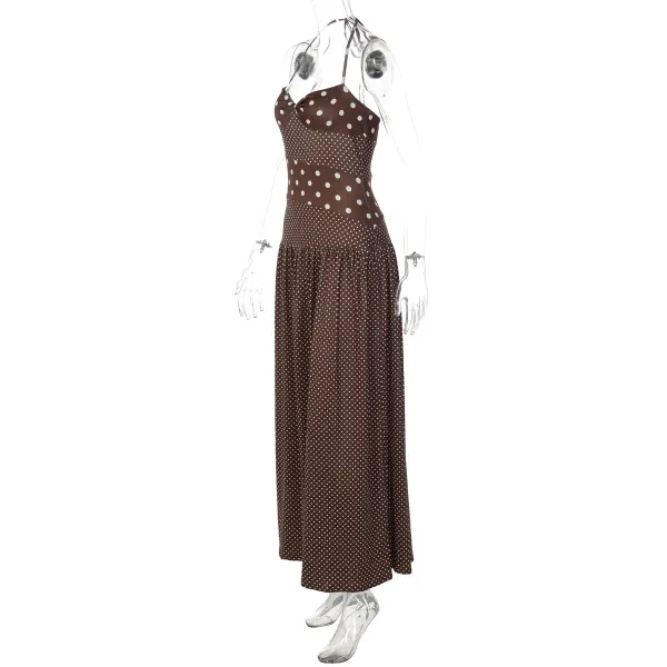 Design Polka Dot Wrap Maxi Dress Beige - 40