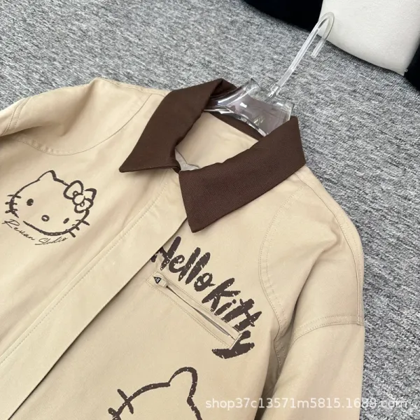 Hello Kitty Graphic Print Beige Workwear Jacket Outerwear - 4