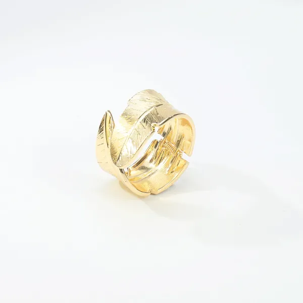 Design Feather Motif Adjustable Gold Ring Jewelry - 11