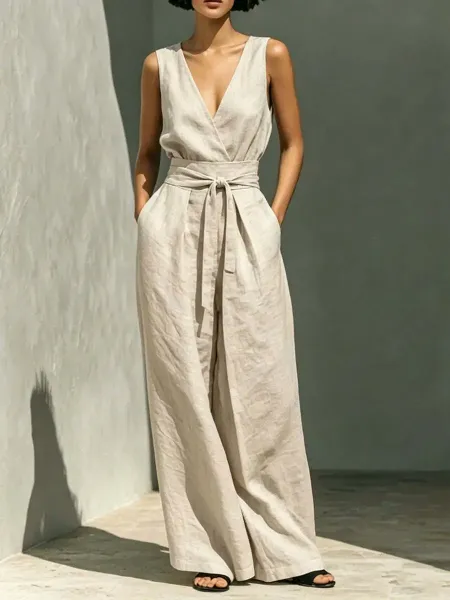 Design Wrap Front Wide-Leg Jumpsuit Black Dress - 7