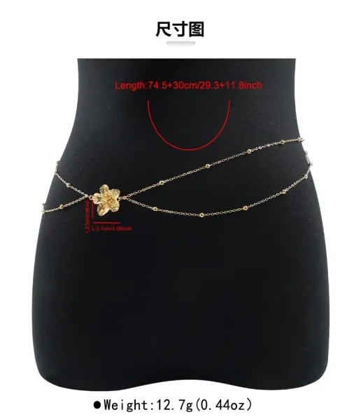 Design Silver Flower Charm Chain Waist Belt Jewelry - 5