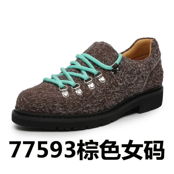 Design Wool-Texture Lace-Up Derby Shoes Brown with Mint Green Laces Leather Shoes - 1