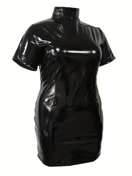 Design Latex Mini Dress Black - 7